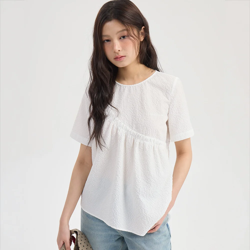 Chouetties by LUCKY CHOUETTE Unbalance Volume Check Blouse (white) LASAX26400WHX