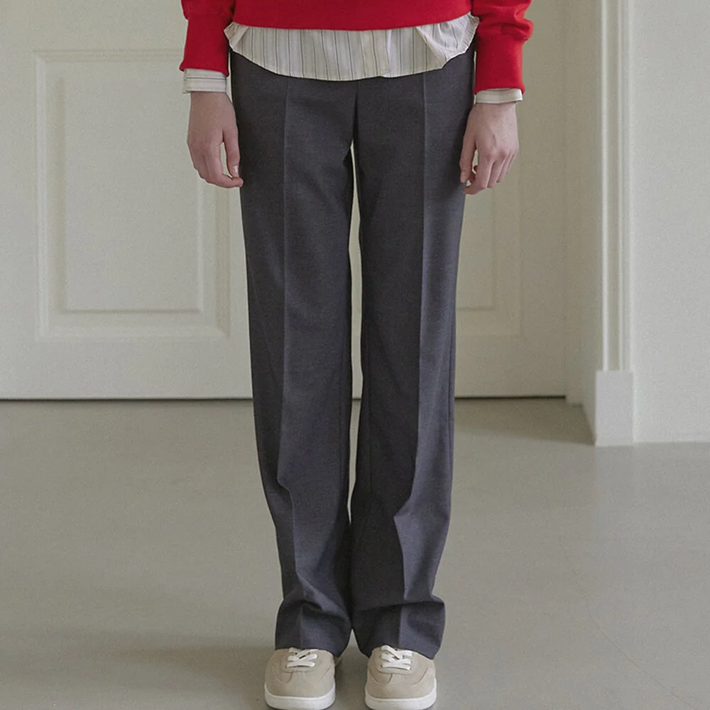 Waist Band Straight Pants - Charcoal