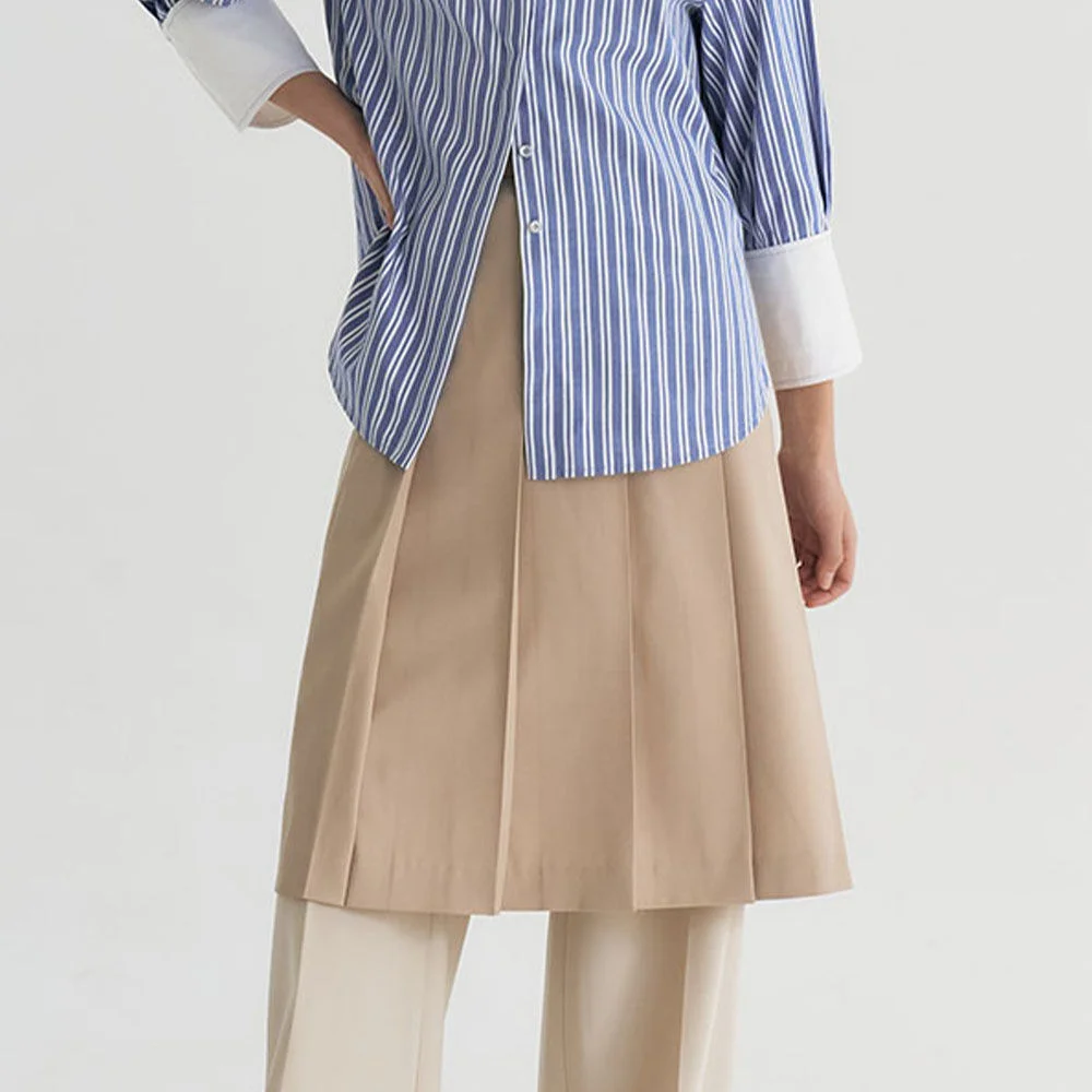 Basic Pleated Midi Skirt (Beige)