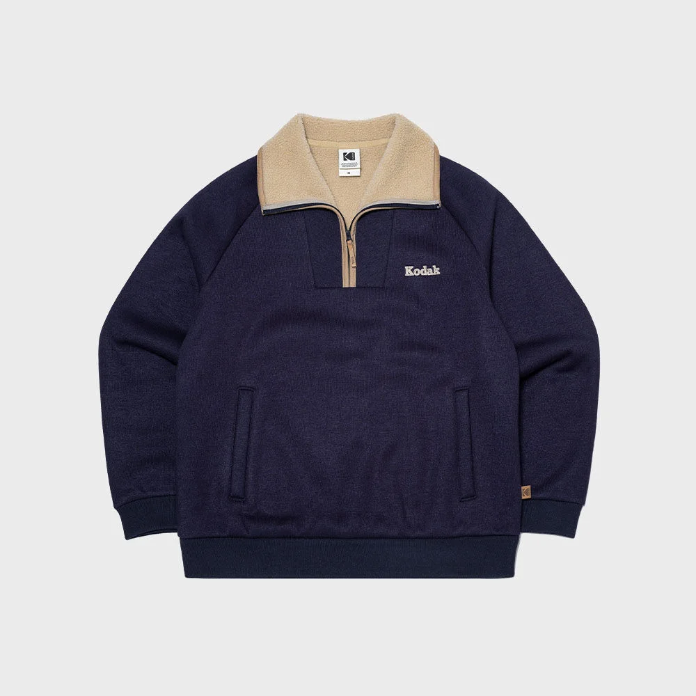 Brownie 微寬鬆版型 Light Warm 加絨 半拉鏈 衛衣 NAVY