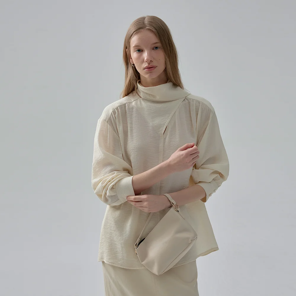 SHIRRING TIE BLOUSE (cream ivory)