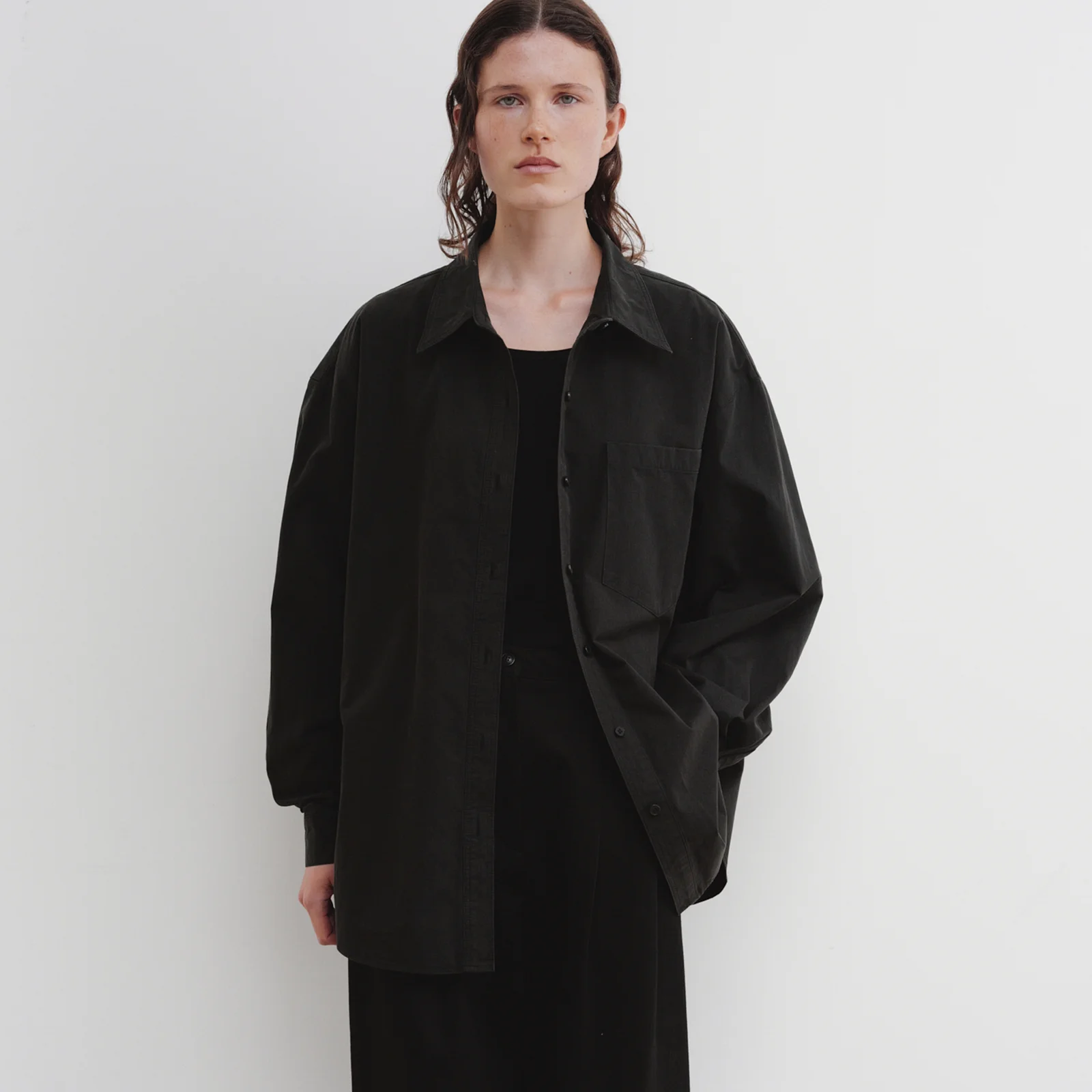 Washed Cotton Oversized Shirt (Charcoal)