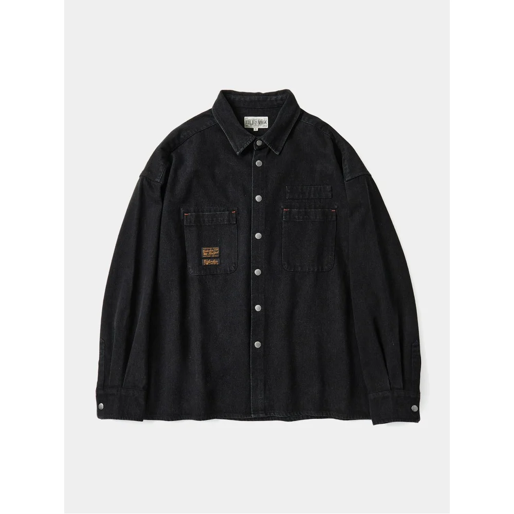 SL-LABEL OVER-FIT DENIM SHIRTS 黑色牛仔