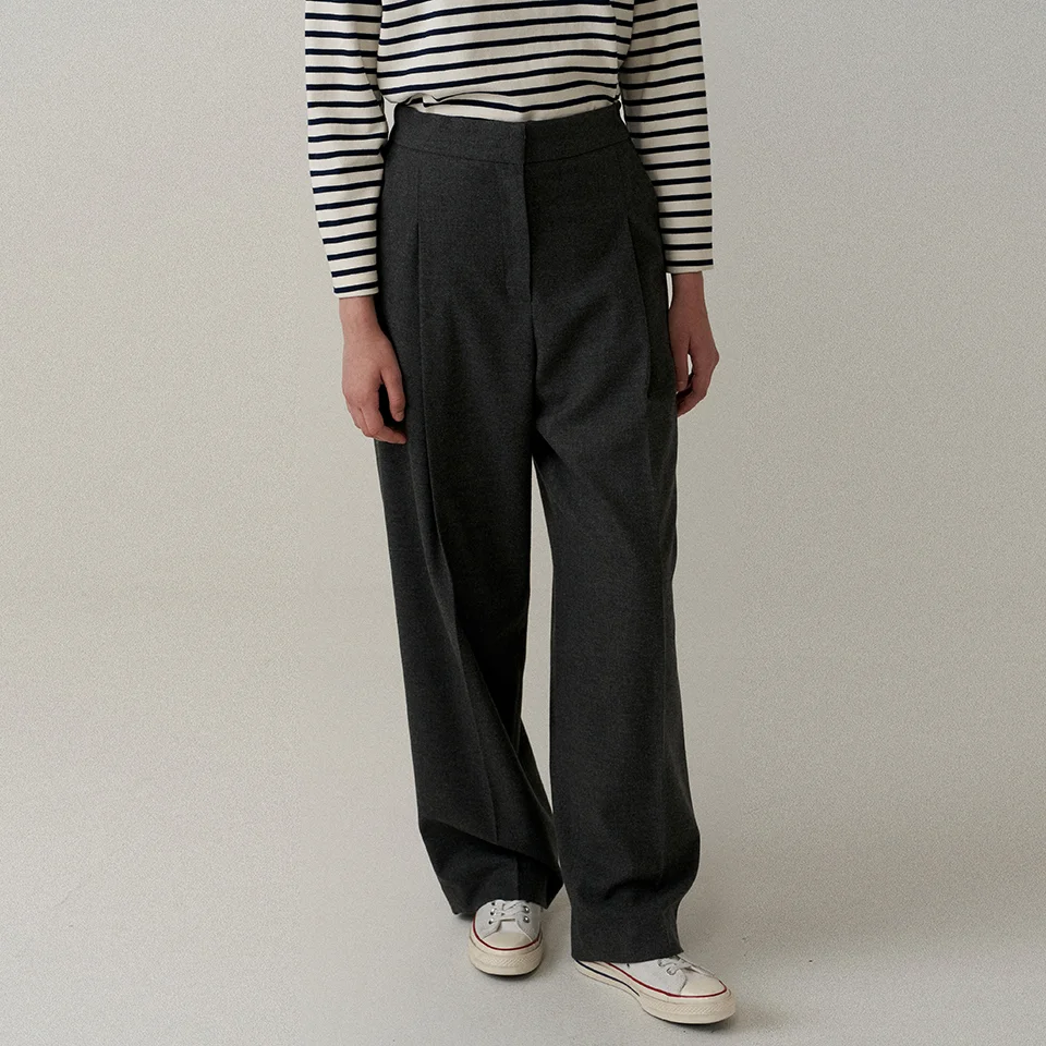 two-way wool tuck pants (charcoal)