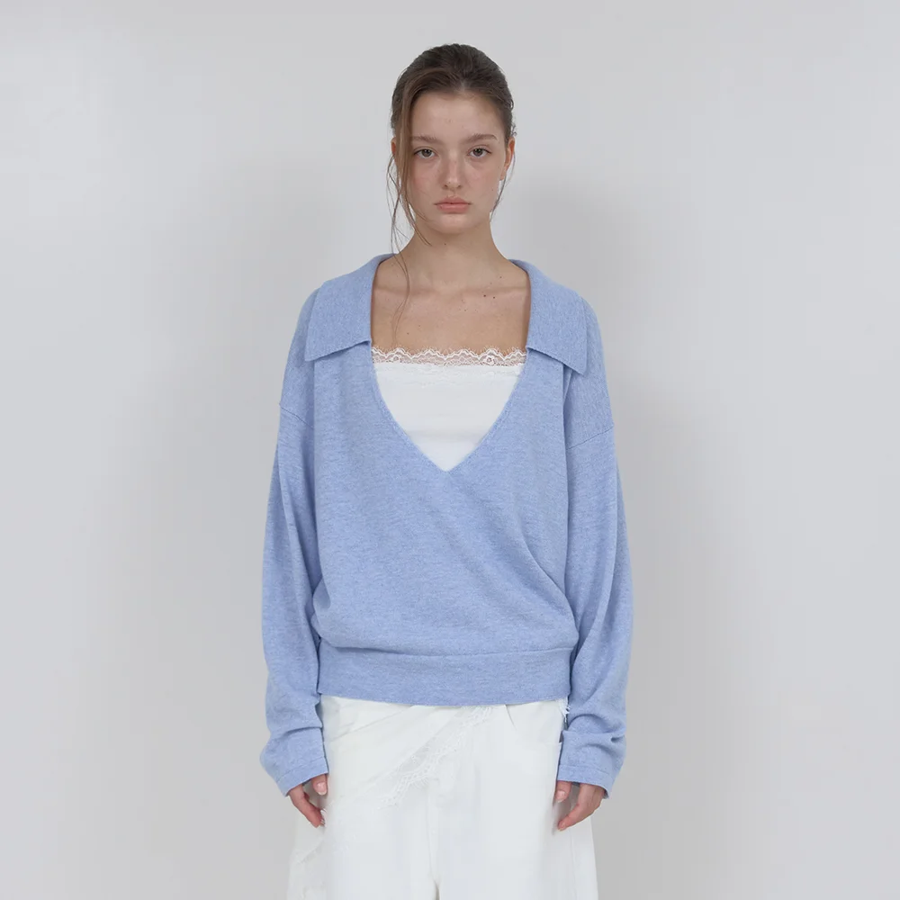 PURE WOOL COLLAR KNIT (SKY BLUE)