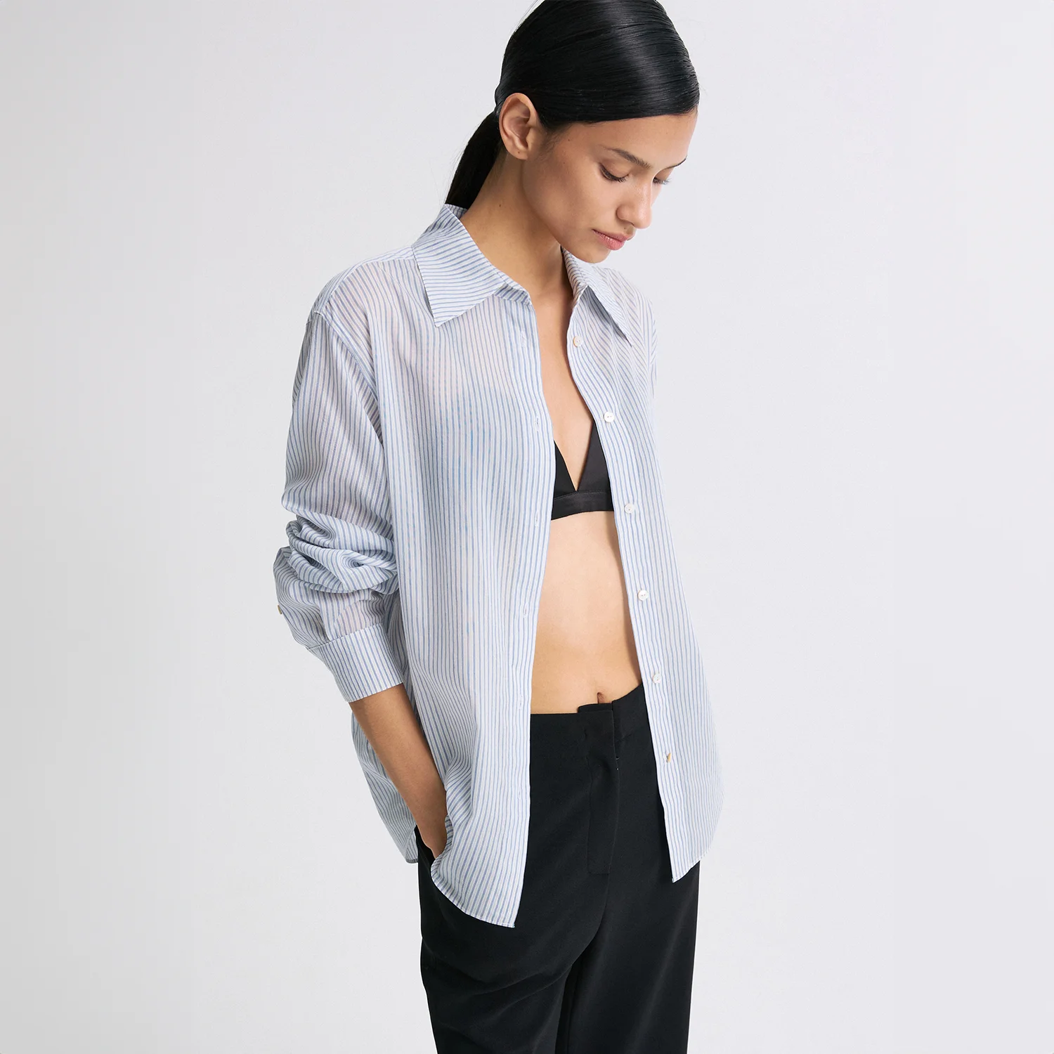 SHEER STRIPED SHIRT BLUE STRIPE