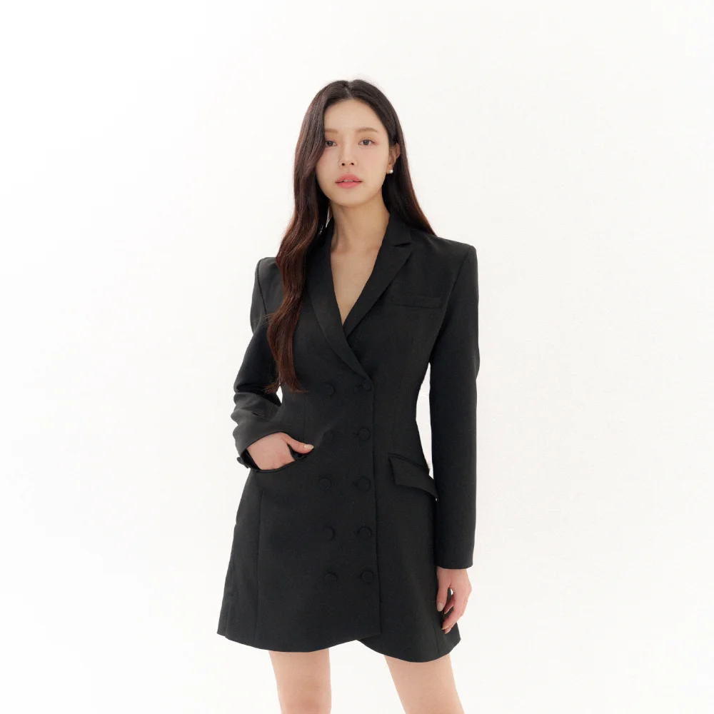 Double Tailored Mini-Dress Jacket/ Black