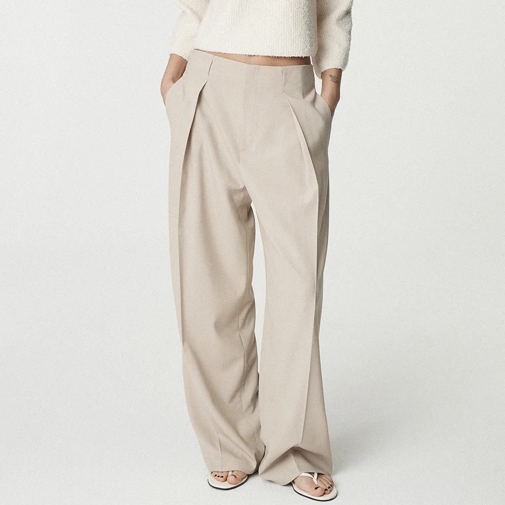 Tropical Wool Tucked Pants_Beige