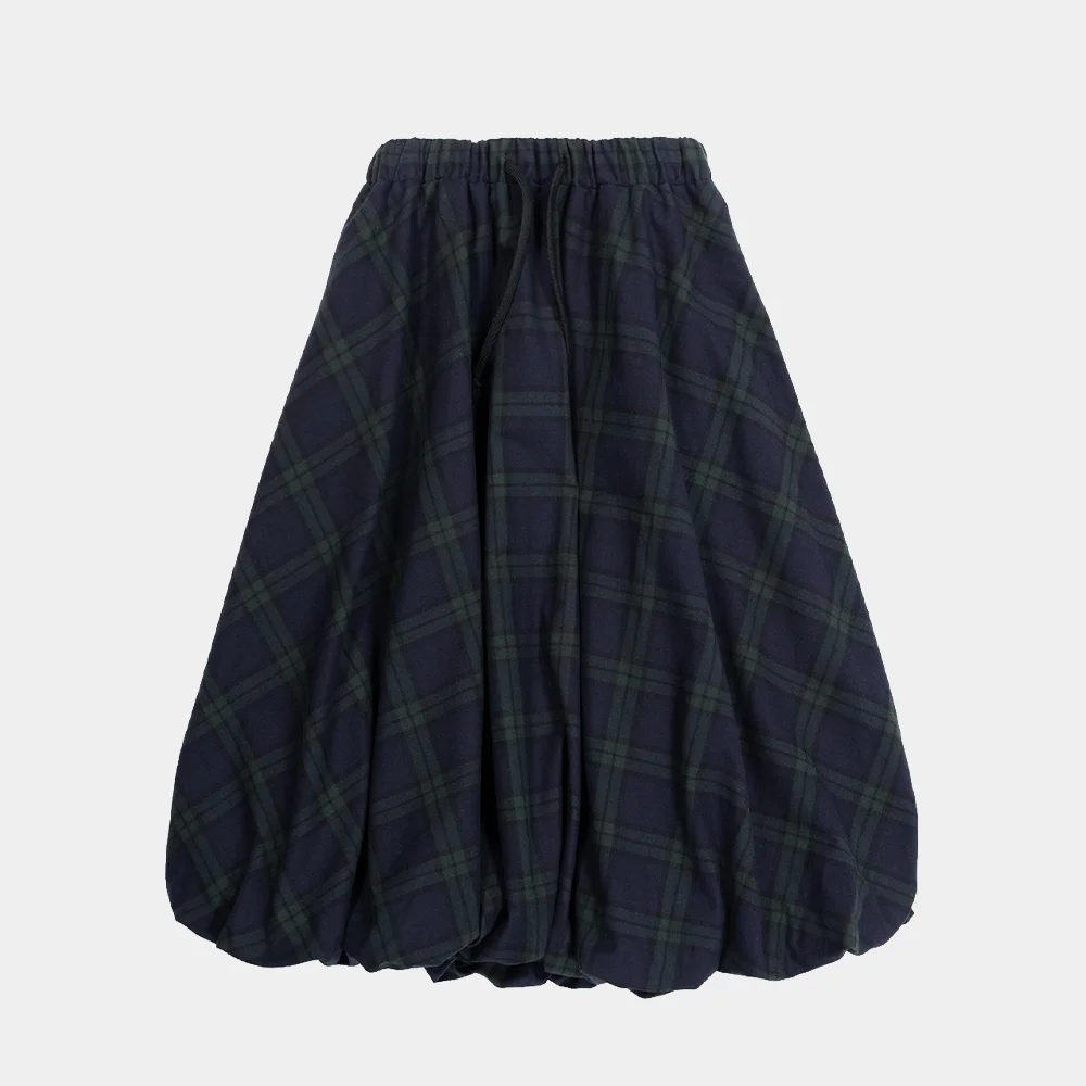 COTTON BALLOON SHIRRING SKIRT - CHECK