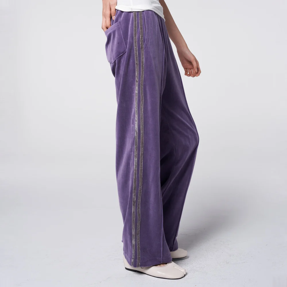 Double Side Stripe Velvet Track Pants Purple