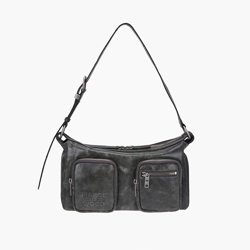 OUTPOCKET HOBO_white+grey two-tone cracked