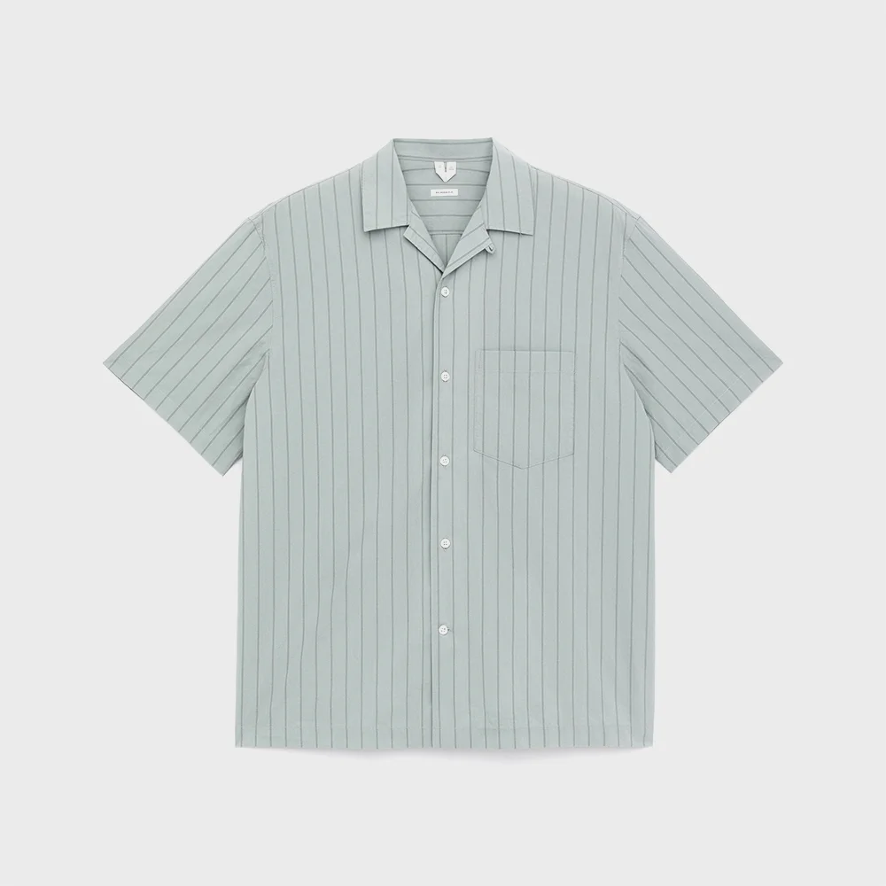 (M) 純棉 度假 襯衫 (1273084-002) (霧調 薄荷色-條紋)