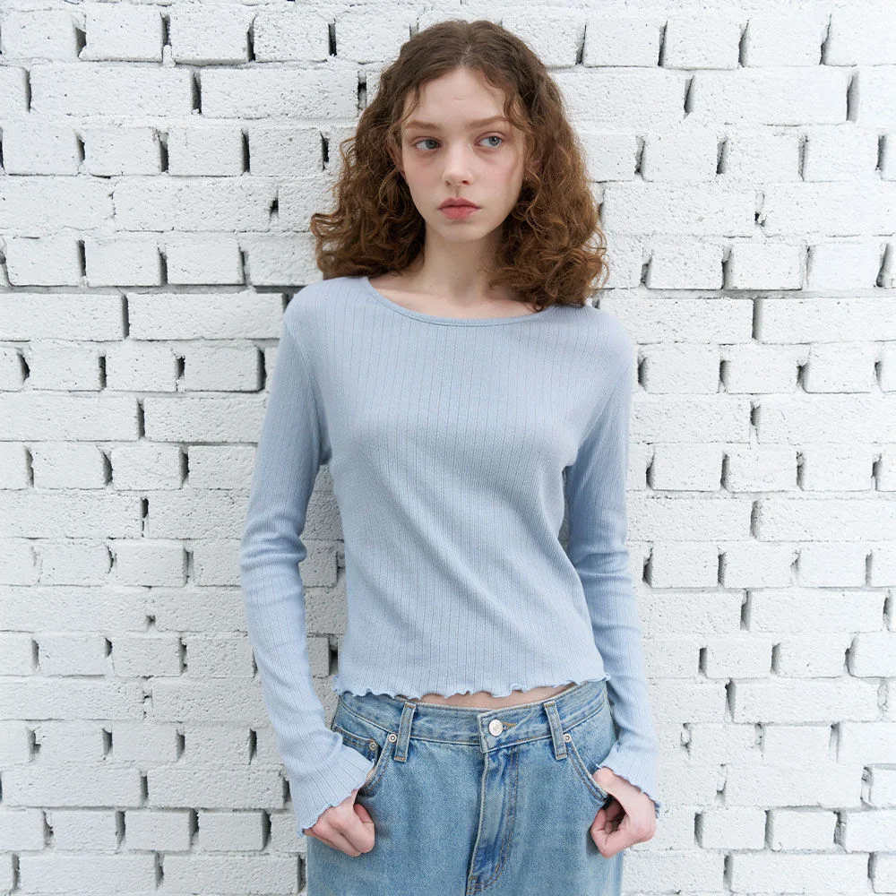 Ruffle modal blend T-shirt _Blue