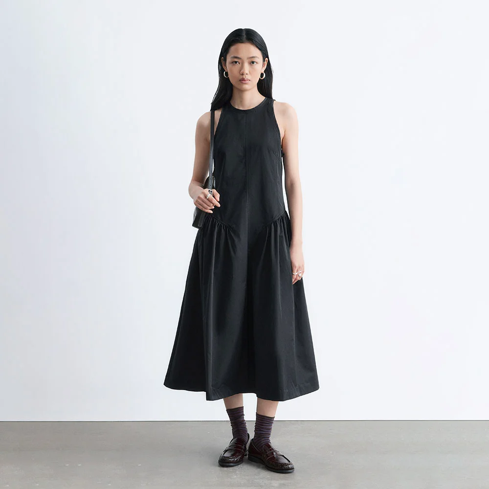 喇叭 中長 連身裙 (Black)