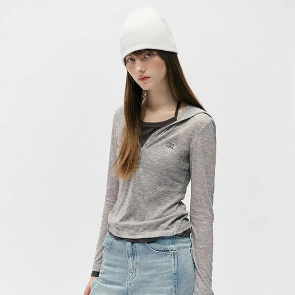 NUBASIC SLIM FIT HALTER HOOD T-SHIRT GRAY
