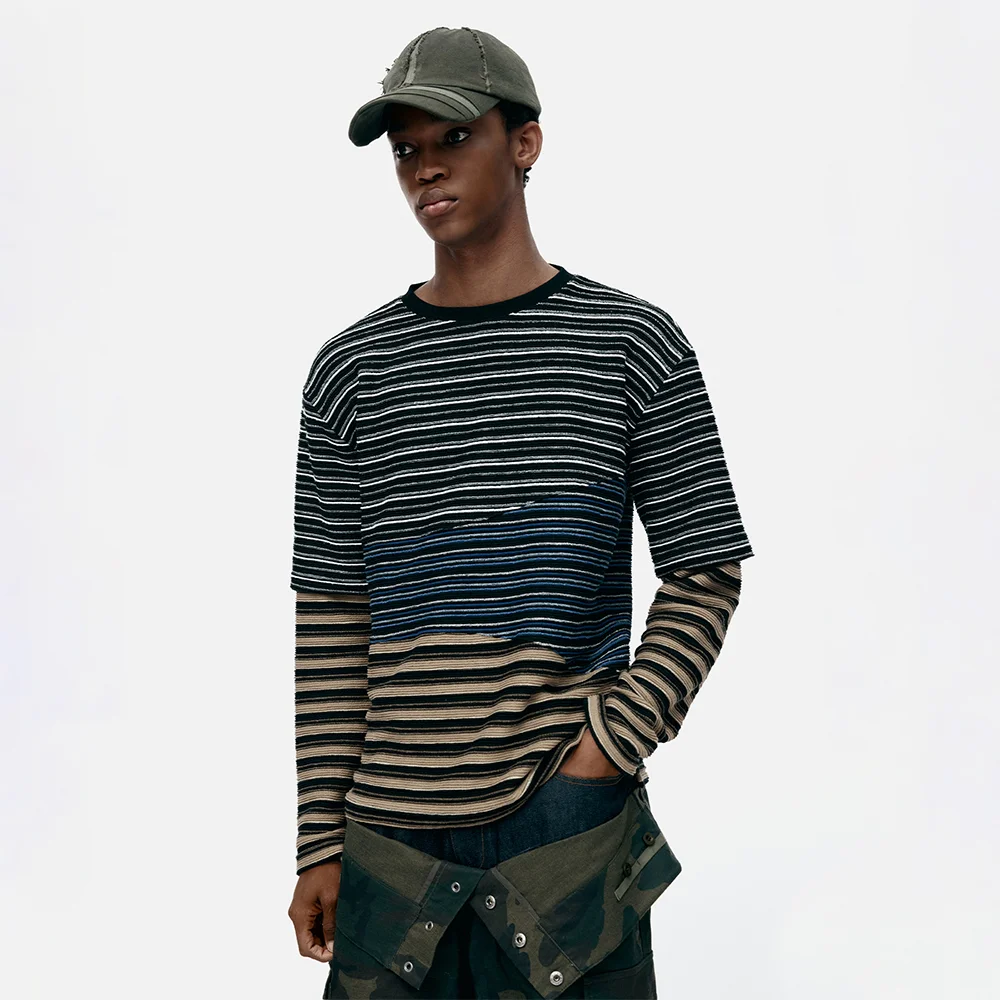 STRIPE LAYERED SWEATSHIRTS atb1342m(MULTI)