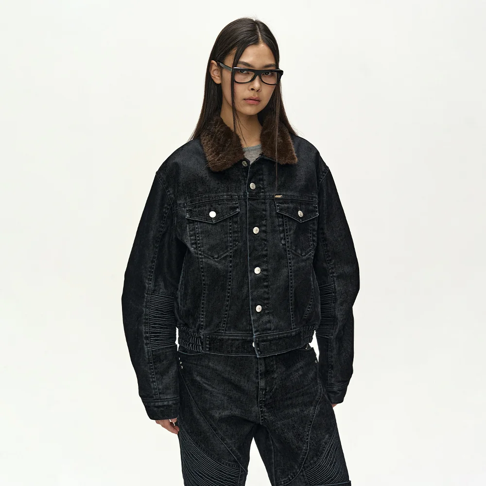 UNISEX PADDED DENIM BOMBER JACKET (BLACK)