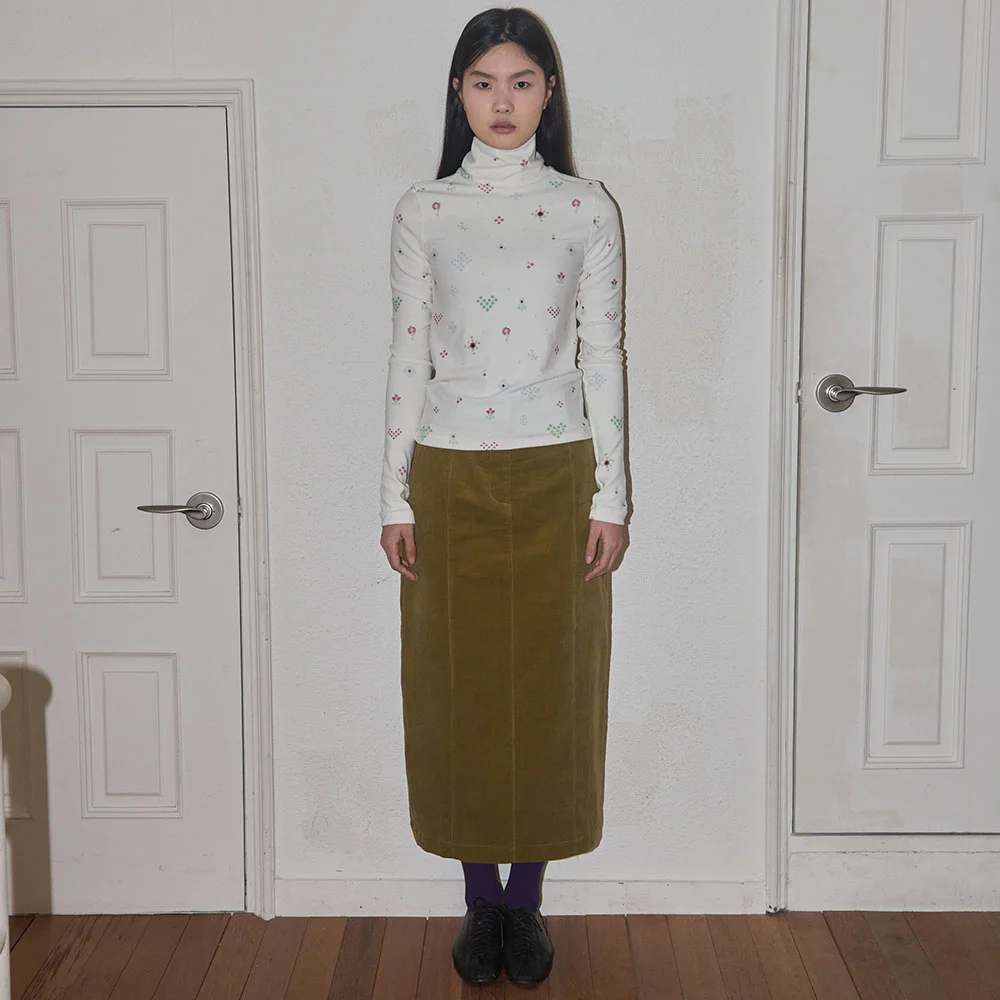 Panneled corduroy skirt - Olive