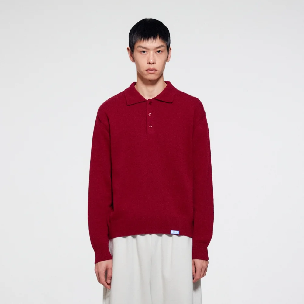 MEN WOOL BLEND POLO SWEATER - DEEP BURGUNDY