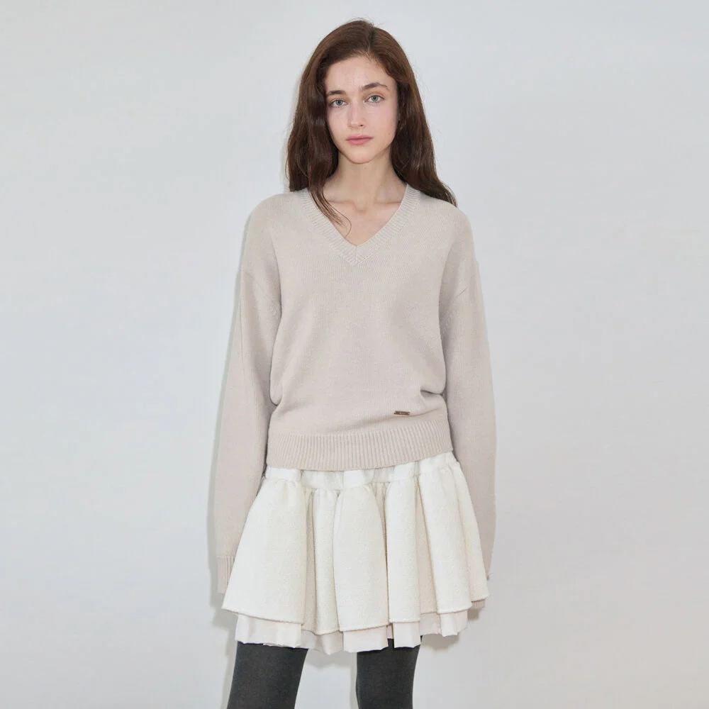 V-Neck Basic Knit (Greyish Beige)