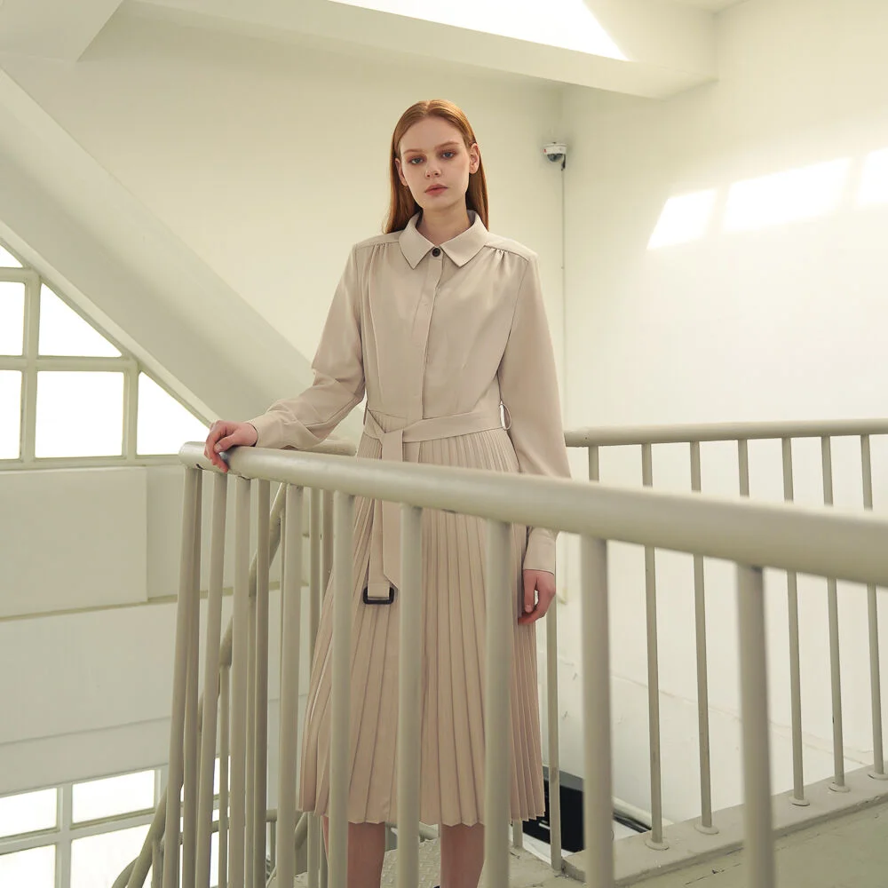Pleated Shirt Dress_Beige