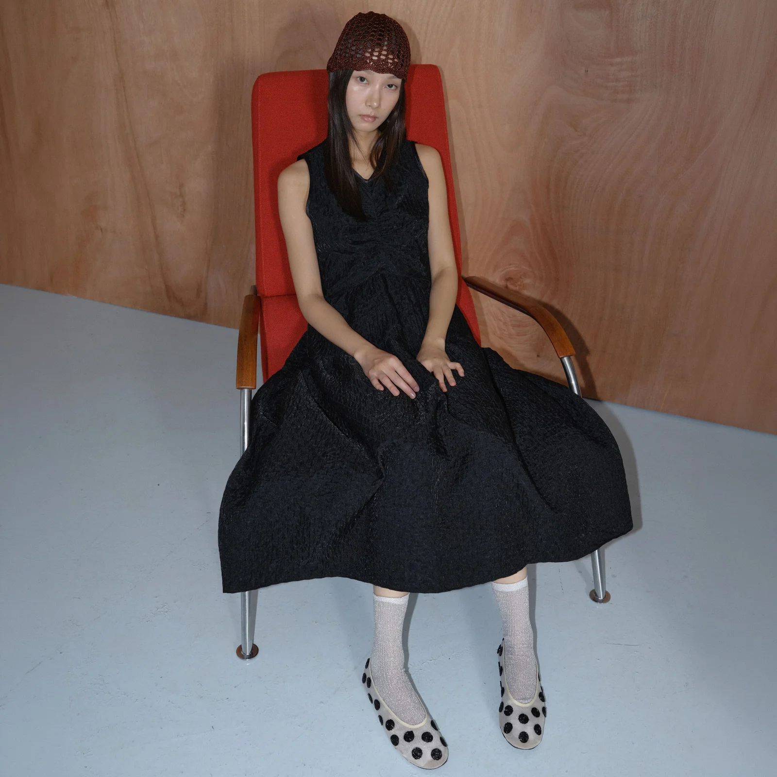 JACQUARD SLEEVELESS DRESS / BLACK