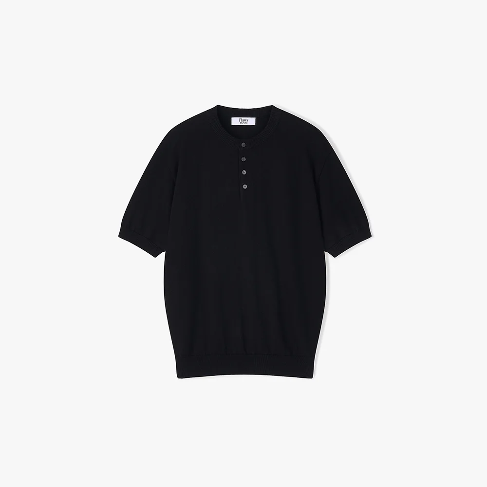 Henleyneck Cotton Knit BLACK