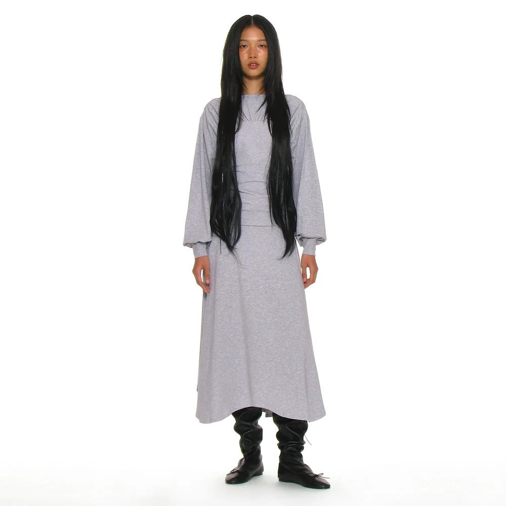 SHIRRING JERSEY UNBALANCED DRESS_MELANGE