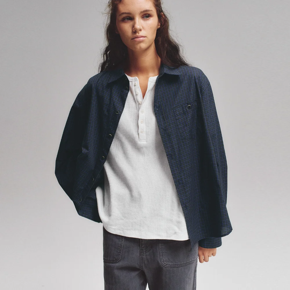 Leaf check shirt (navy)