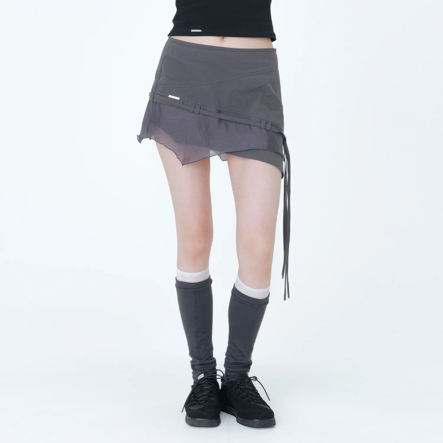 Diagonal sheer string mini skirt CHARCOAL