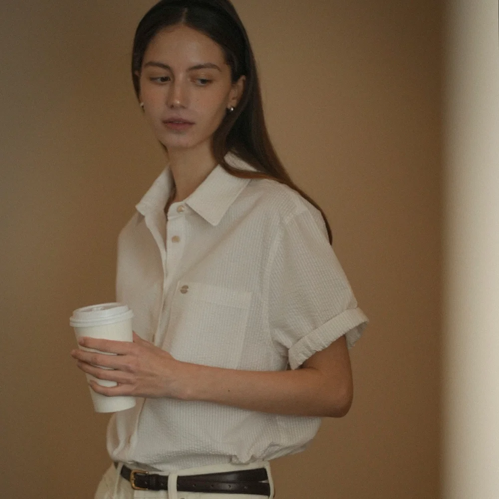 Roll up stripe half sleeve shirt_Ivory
