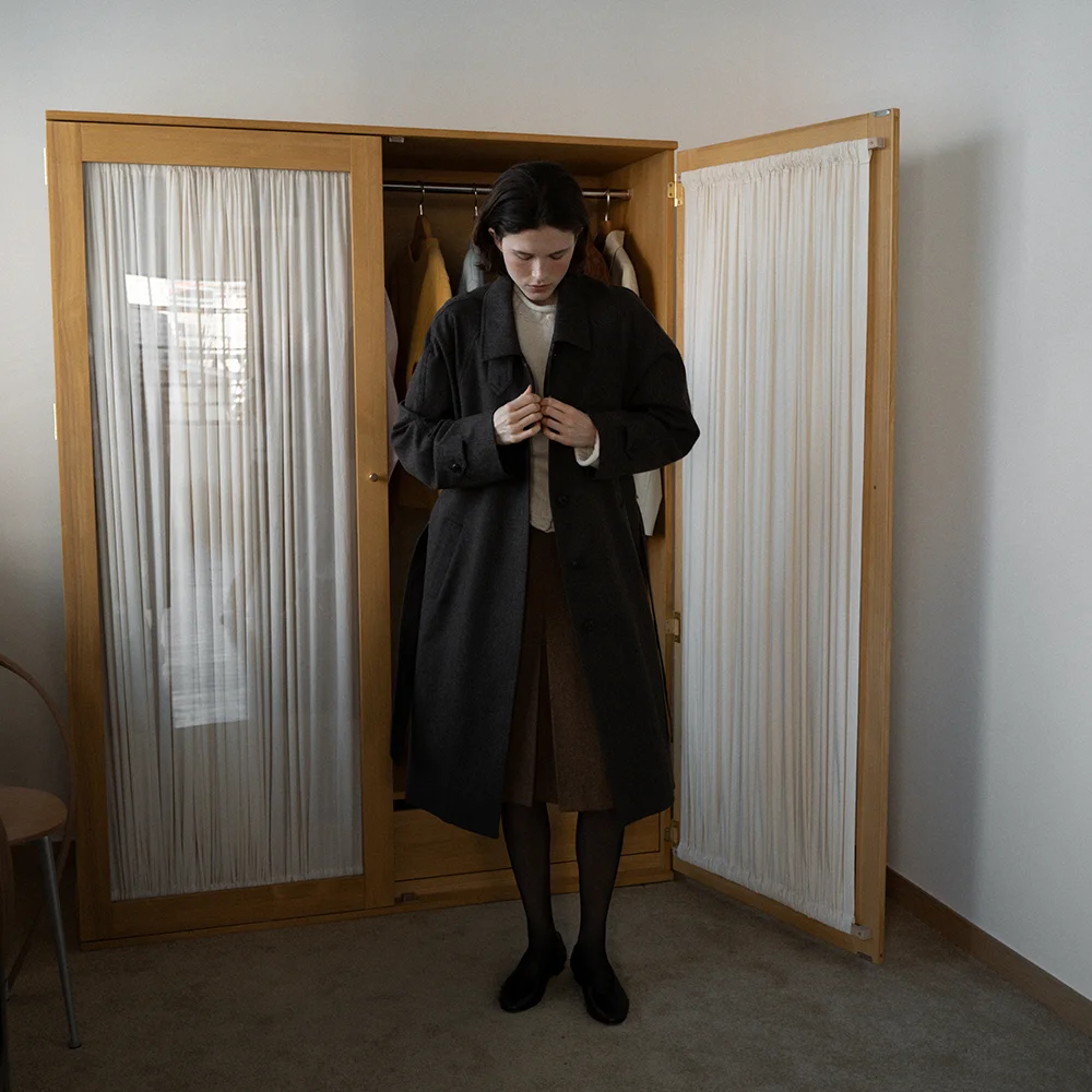 Wool Single Trench Coat (Brown)