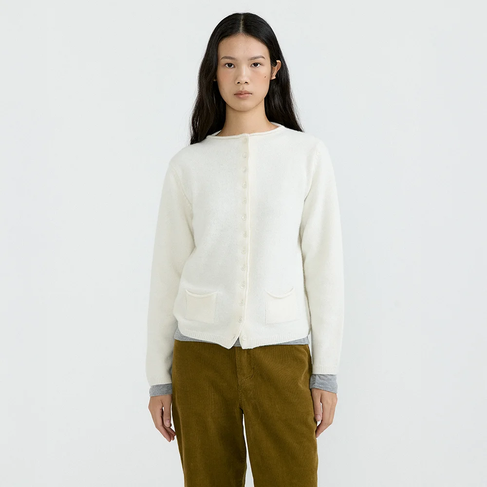 Mock Neck Knit Cardigan (Ivory)