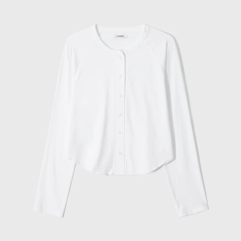 Cropped Jersey Cardigan (White)