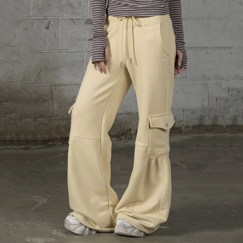 Pleated Lag Flare Pants - YELLOW