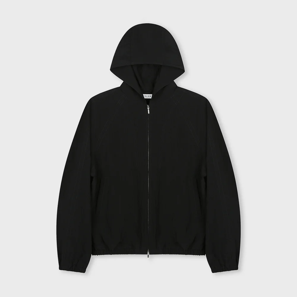 LAYERED HOODED ZIP UP JUMPER BLACK