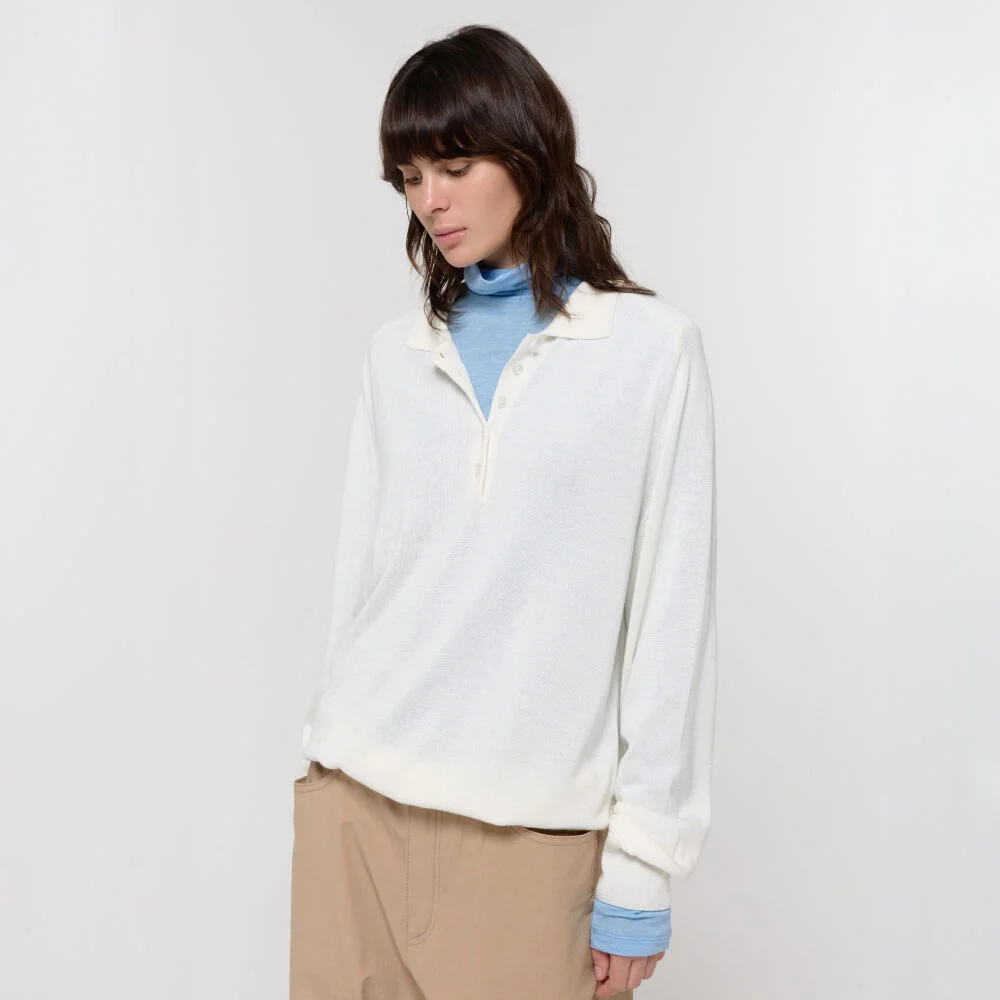 WOOL SILK POLO KNIT / IVORY
