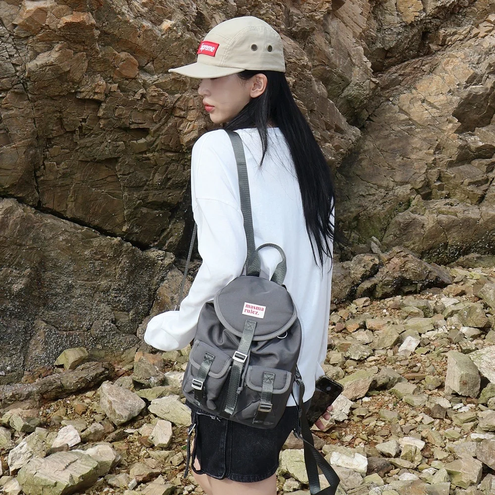 mini ver. Glossy belted flap backpack_Dark gray