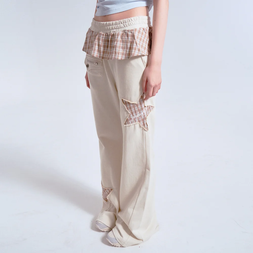 CHECKED FRILL SKIRT CUT-OFF BOOTS CUT PANTS OATMEAL