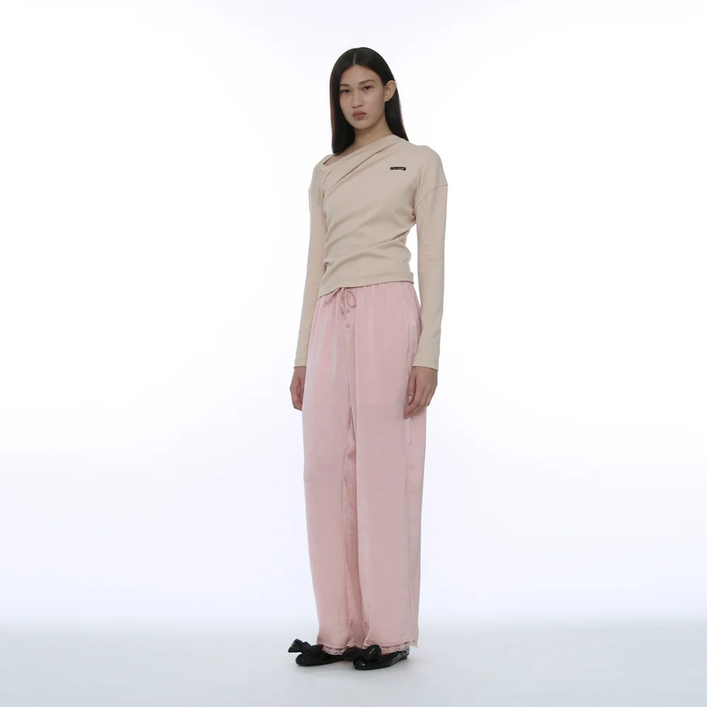 PWC LACE TRIM SATIN PANTS_PINK