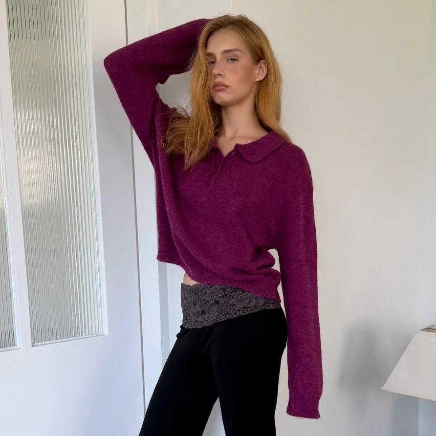 POLO COLLAR WOOL KNIT (PURPLE)