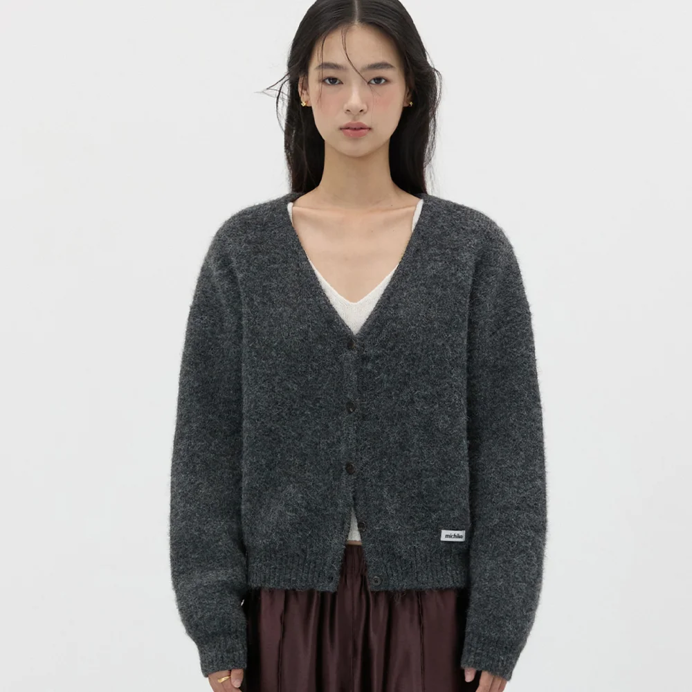 HEAVY WOOL KNIT CARDIGAN CHARCOAL