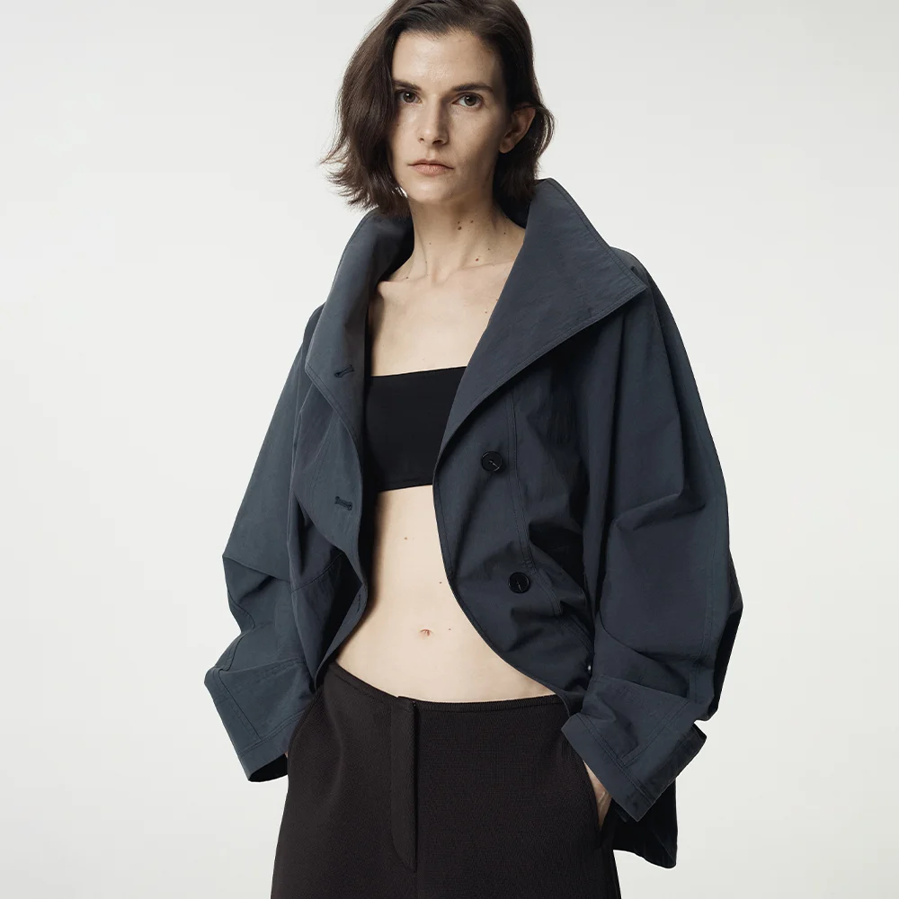 Dolman Sleeve High Neck Jacket_Dusty Blue
