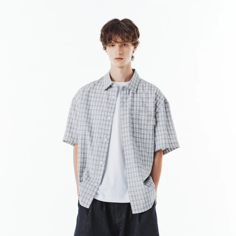 (EXCLUSIVE) HALF CHECK SHIRT - L/GREY (P263USH902)