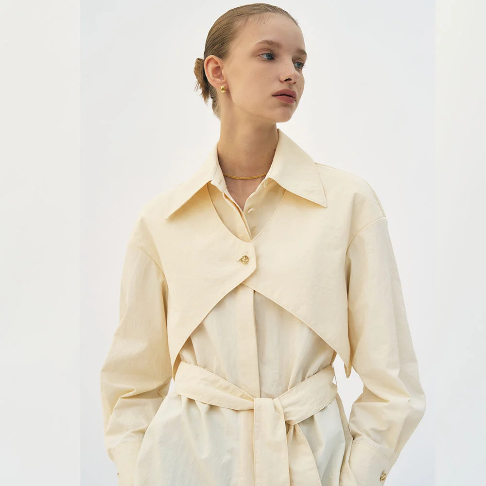 Cape layered nylon long shirt (Ivory)