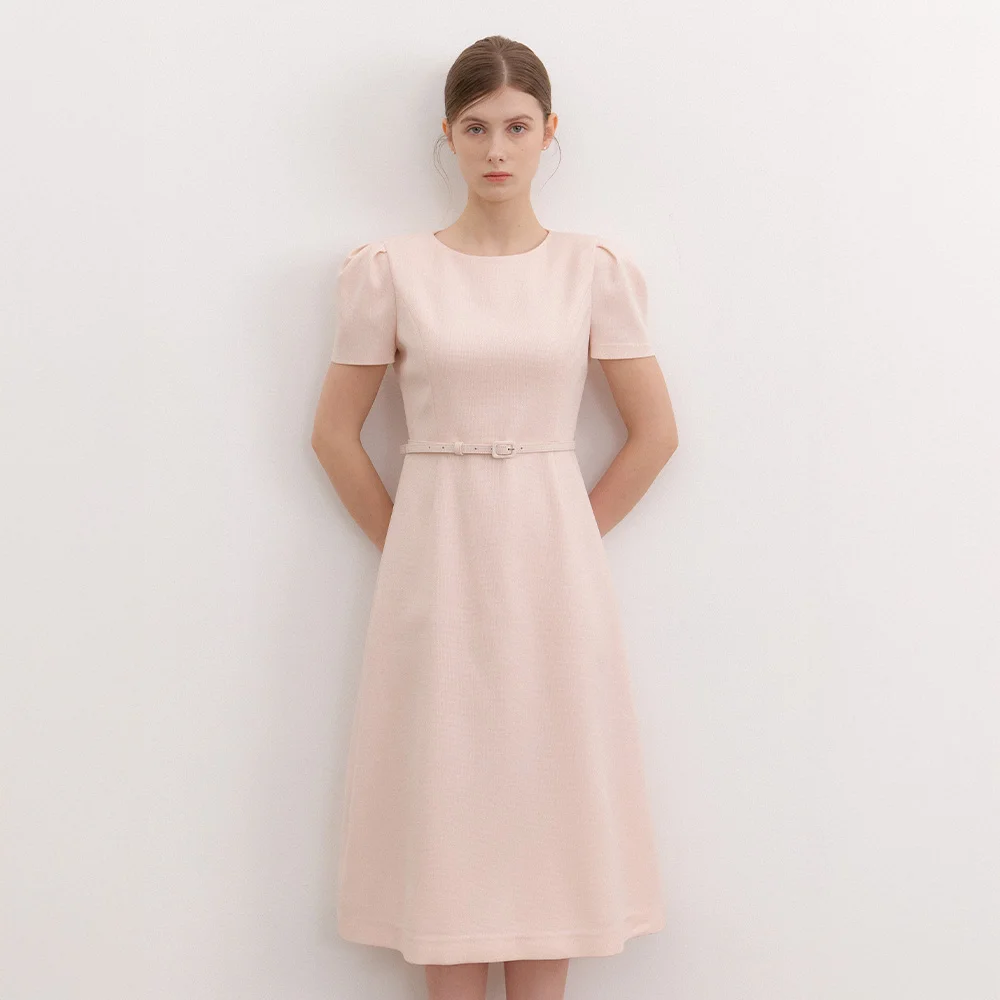 Basic Puff-Sleeve Flare Dress / Peach(3Color)
