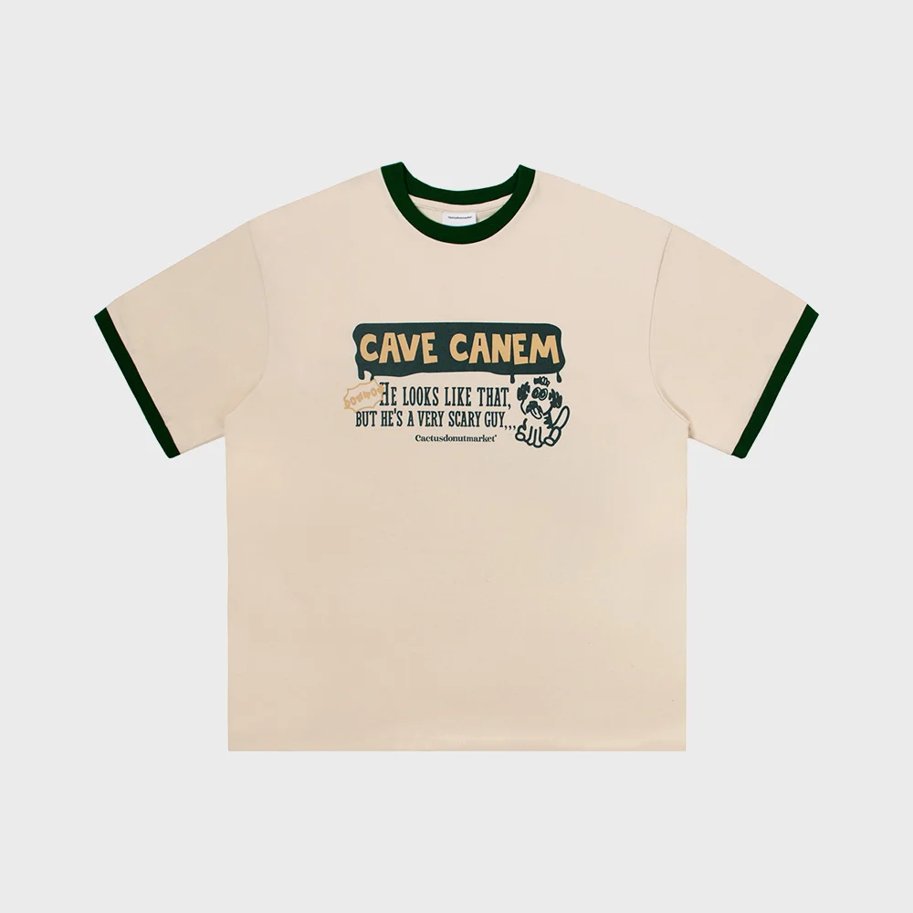 CAVE CANEM RINGER T-SHIRT - CREAM