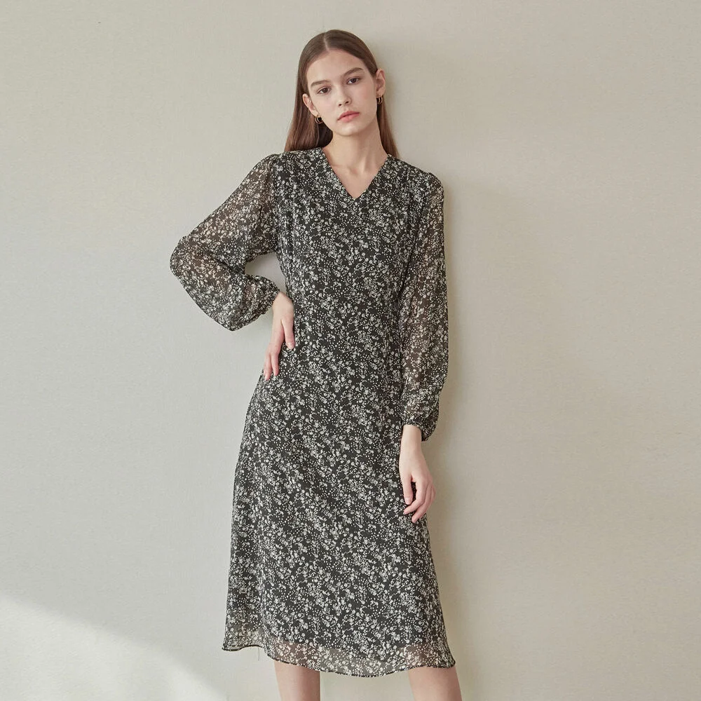 FLOWER STRAP LONG DRESS_BLACK