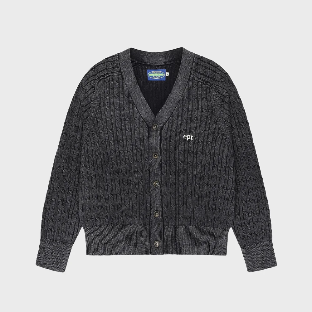 SAND WASHING KNIT CARDIGAN (BLACK)