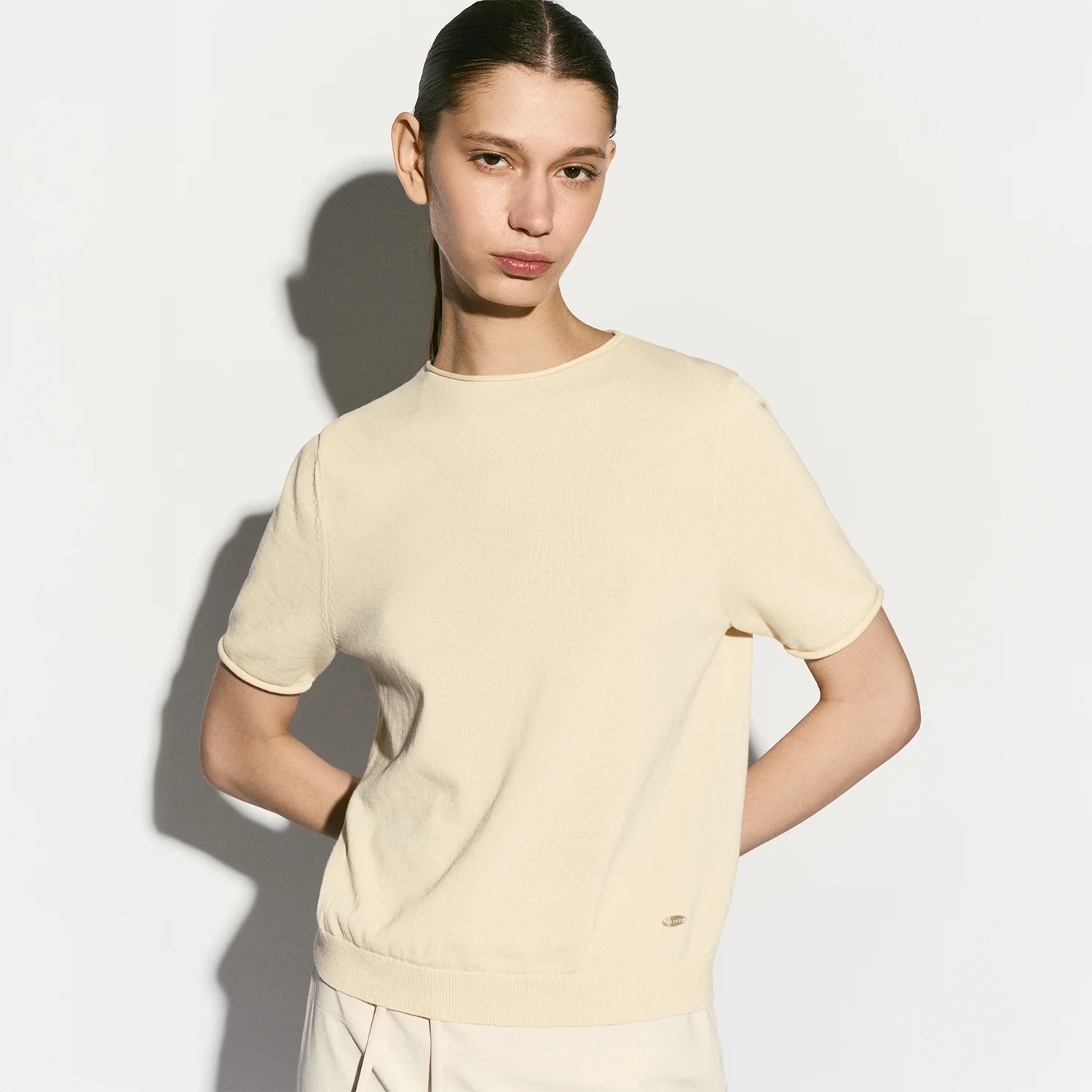 HALF SLEEVE KNIT TOP LEMON YELLOW